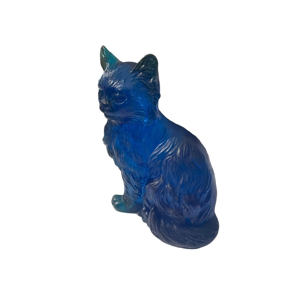 Vintage Cobalt Blue Sitting Cat Figurine‎ 5" Unmarked